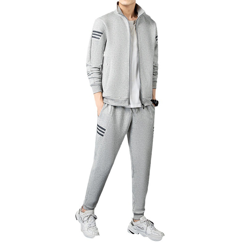 Traje deportivo hombres gordos primavera y otoño collar de pie ropa casual marca de moda hombres corriendo más tamaño suelto traje de tres piezas hombres