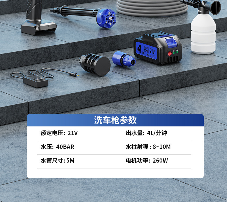 Carefully Selected Cross-Border High-Pressure Water Gun Wireless Car Wash Machine, Cross-Border Car Wash Water Gun, High-Power Lithium Battery Dedicated for Cars