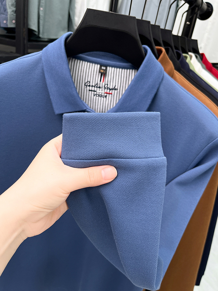 Áo polo nam dài tay cổ bẻ 100% cotton đánh bóng, form regular — nâu vàng chi tiết 8
