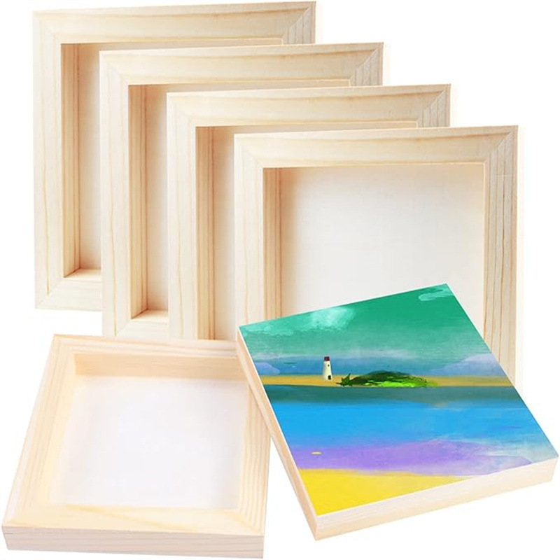 Wooden Mini Picture Frame Photo Frame Stereo Hollow Unfinished Wooden Canvas for Crafts