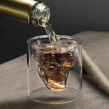 批发创意个性玻璃骷髅啤酒头骨杯双层玻璃酒吧威士忌白酒玻璃杯