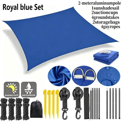 Tent Canopy, Four-Corner Sail, Rainproof | Avtomobil yan çətirləri - royal-blue-suction-cup-support-rod-set-2x2m