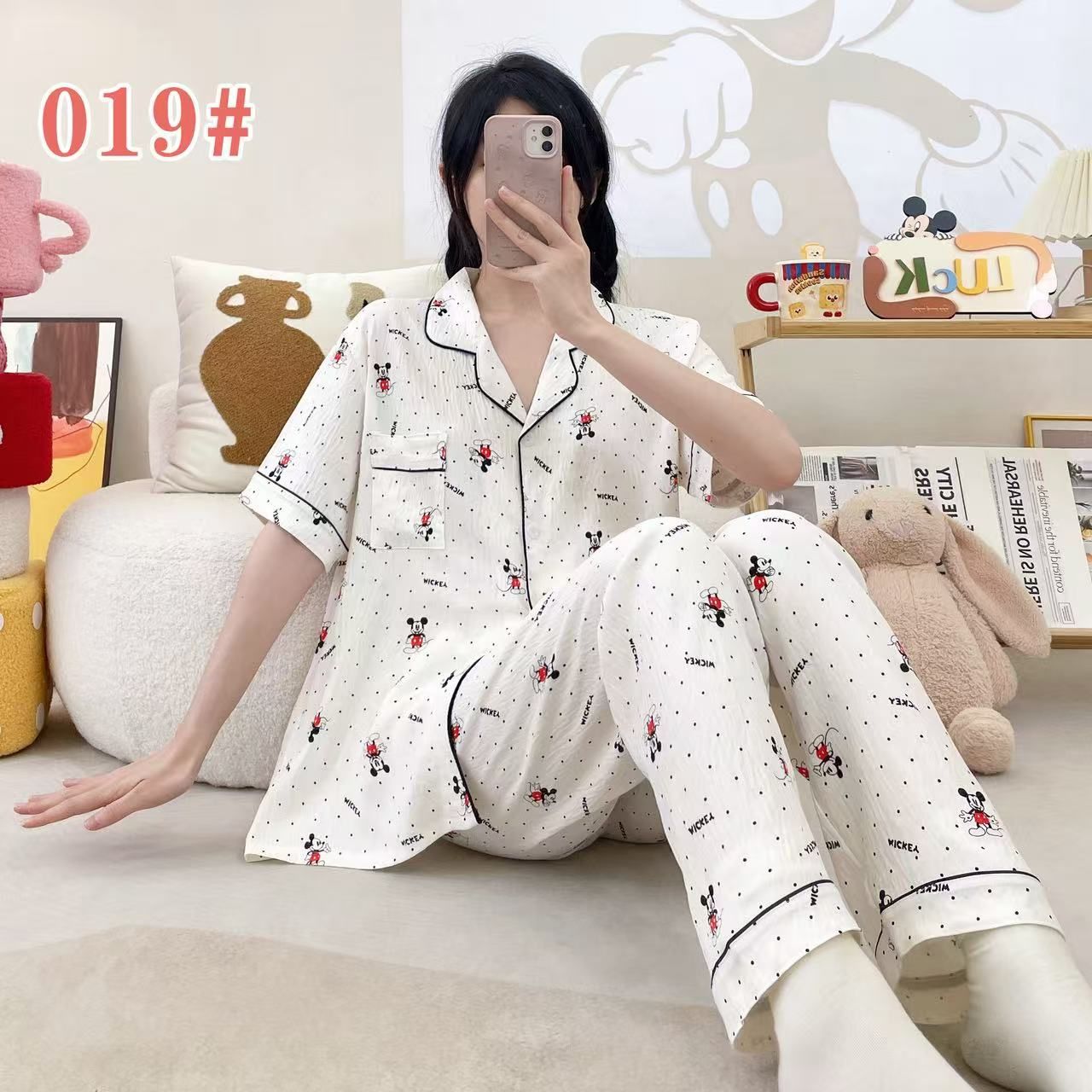 Estilo explosivo transfronterizo spot verano pantalones de manga corta cardigan solapa pijamas de dibujos animados lindo nube femenina algodón cómodo servicio a domicilio