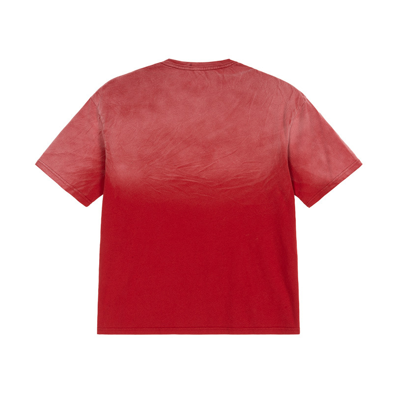 Camiseta de lavado de estilo americano 100% algodón retro para hombres, camiseta vieja de alta calidad pulverizada de caballo, camiseta de manga corta desvanecida.