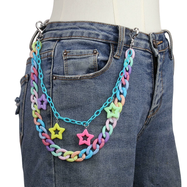 Blue chain double layer five-pointed star pants chain