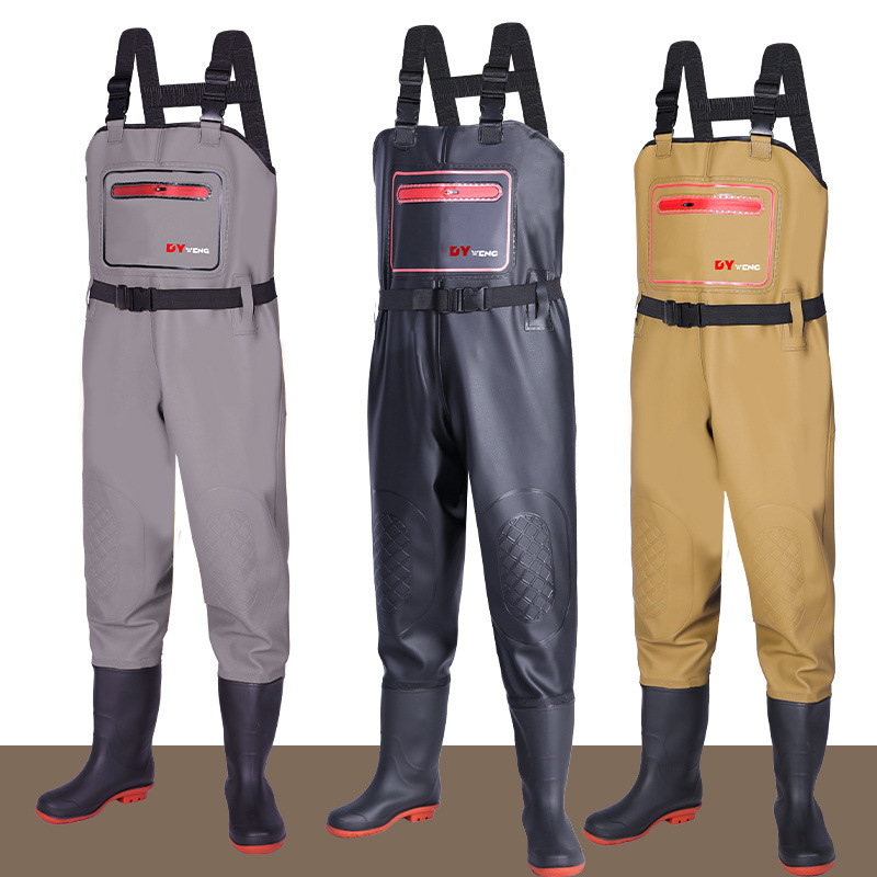 ウェーダー、ハーフレングスレインパンツ、防水服、メンズフィッシングワンピース、全身フィッシングレザーフォークウェーダーパンツ、厚手レインブーツ|undefined