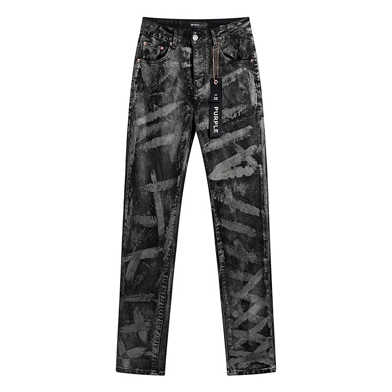 パープルブランド スモールフット ストレート マイクロフレア ストレッチ ジーンズ レトロ ダメージ加工 リップド デニム パンツ|undefined