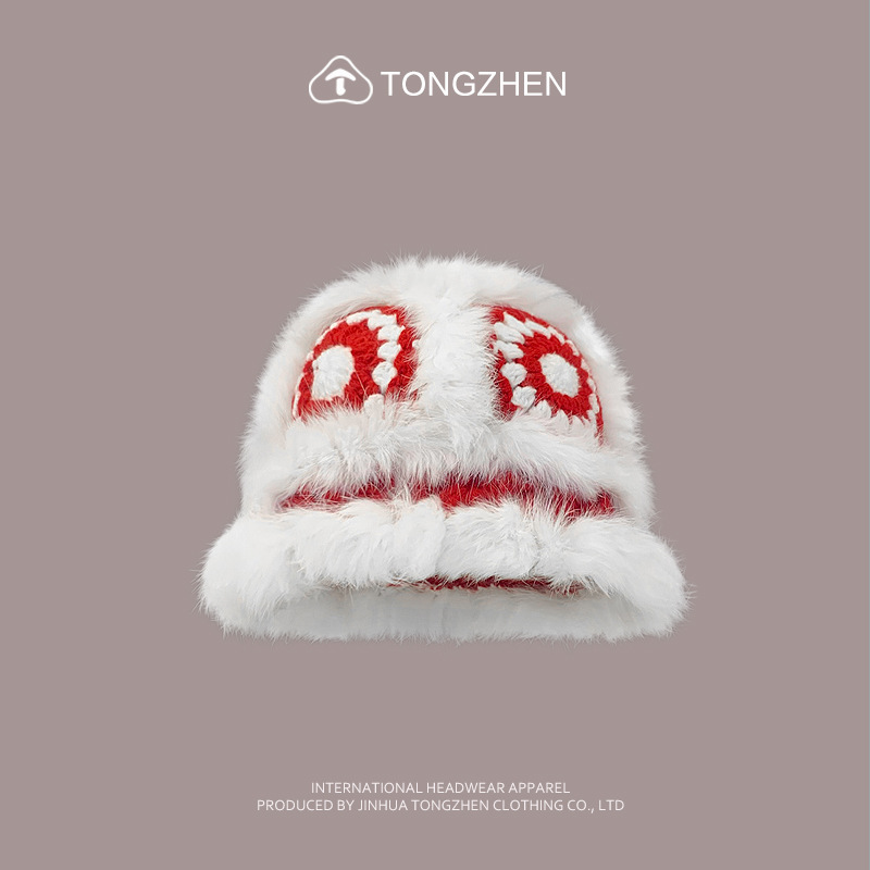 China-Chic Kaninchenhaar Löwe Erwachen Niedlicher Plüsch-Tigerkopf für Kinder, chinesische gestrickte Fischermütze im Winter_voghion.com
