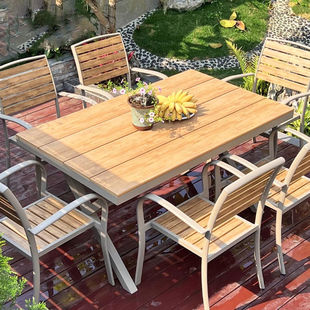 Outdoor Plastic Wood Tables and Chairs Courtyard Open-Air Garden Villa Leisure Outdoor Tea Table and Chair Combination Set