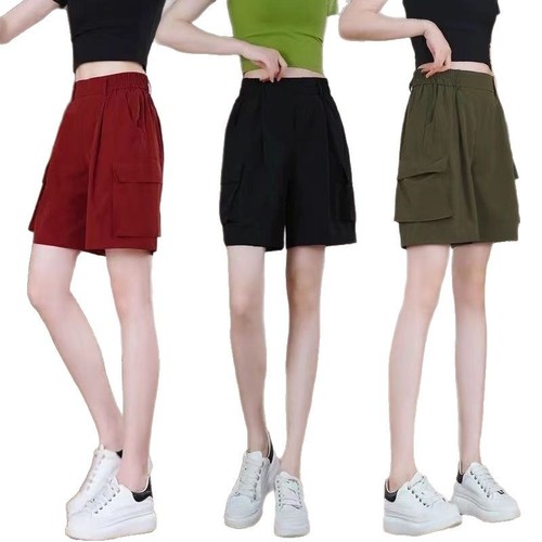 Summer thin work pants for women with high waist and wide legs, slimming straight tube pants, summer A-shaped quick-drying five-inch pants 