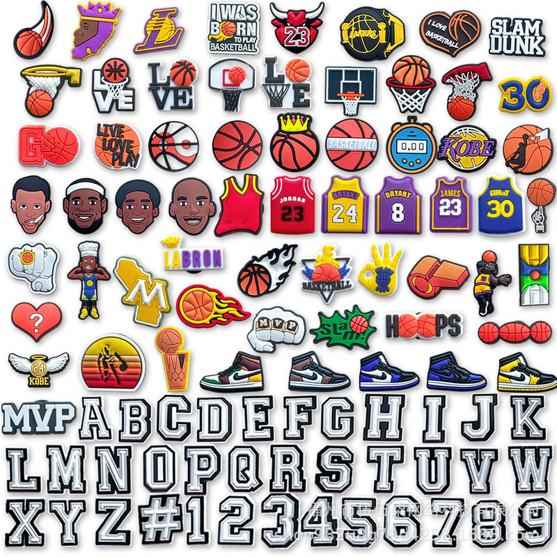 NBA Basketball Letter Shoe Flower Hole Shoe Accessories High Sense Shoe Accessories DIY Shoe Accessories PVC Shoe Buckle Croc