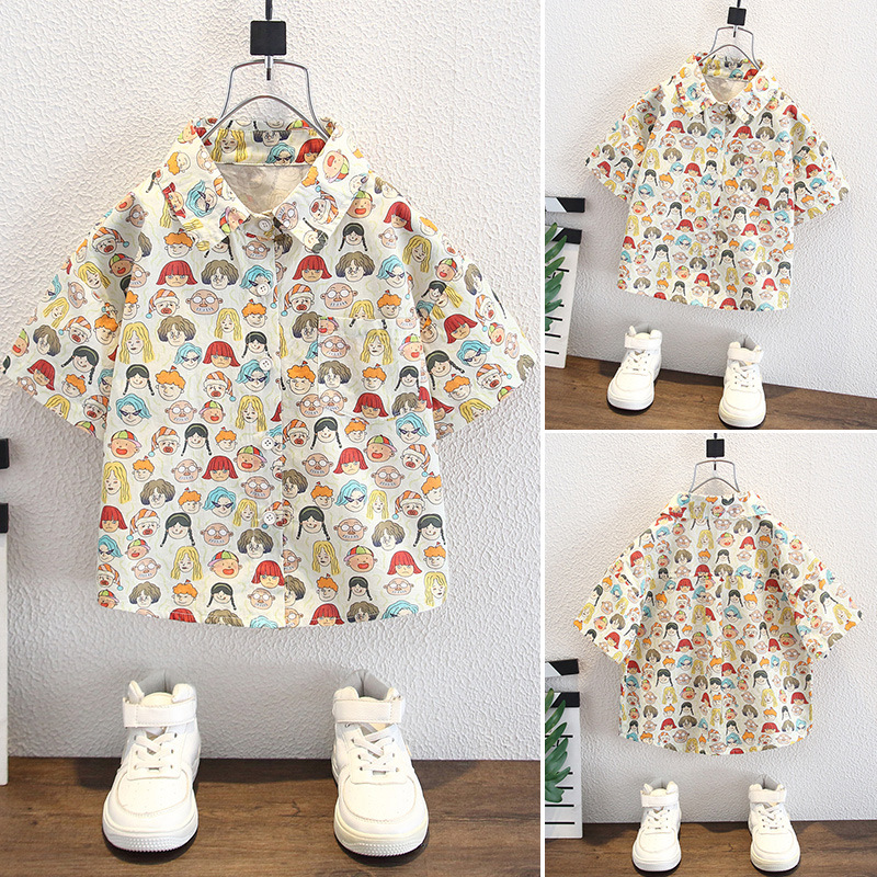 8026 Camisa de manga corta para niños Verano 2025 Nuevo estilo Niño Estilo extranjero Tesoro masculino Verano Camisa de verano para niños coreanos