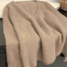 软糯慵懒风v领毛衣女宽松秋冬超好看洋气漂亮针织上衣外穿打底衫