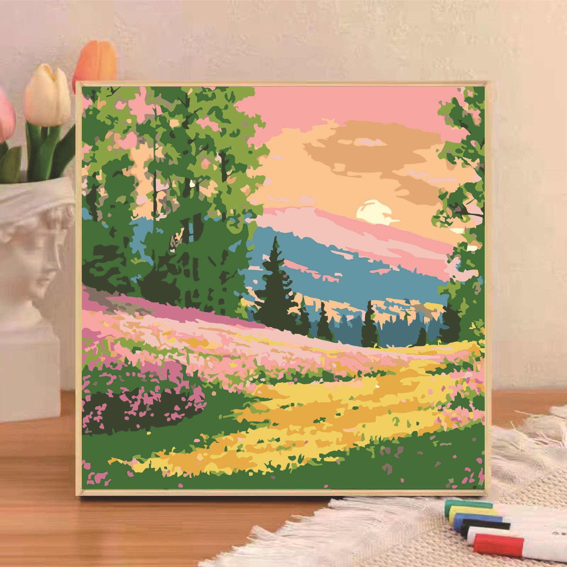 Pintura al óleo digital diy niños pequeños dibujos animados de tamaño pequeño dibujo a mano simple relleno de pintura acrílica