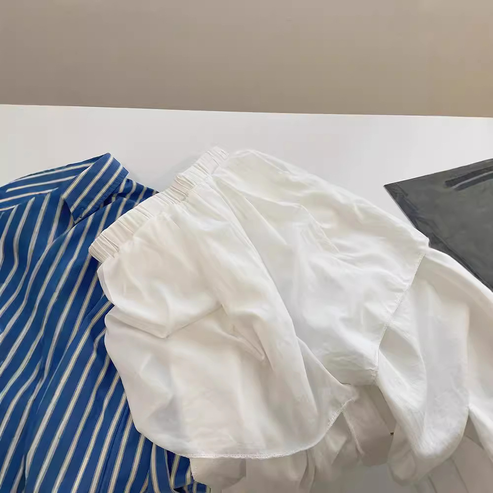간단하고 세련된 흰색 캐주얼 바지 이른 가을 탄성 허리 기질 슬리밍 린넨 스트레이트 바지 좁은 버전 넓은 다리 바지 여성