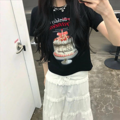 スポット認定！ブロガーと同じ韓国のニッチトレンドブランドLARTIGENTケーキプリント半袖Tシャツレディーストップス