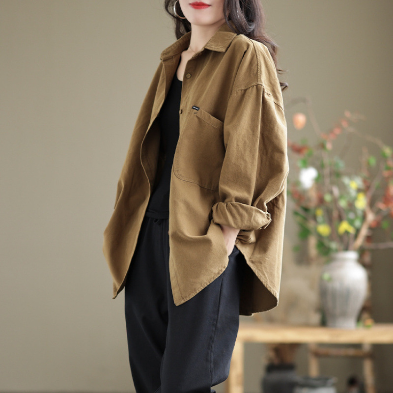 高品质纯斜纹棉衬衫女外套上衣休闲衬衣|undefined