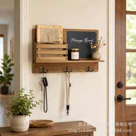 木质壁挂邮件置物架墙上带黑板钱包钥匙架乡村风家用信件槽收纳架