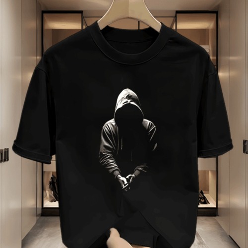 American street style black heavy-letter short-sleeve T-shirt for men, summer Insta trendy brand loose 7.5-inch sleeve top fashion