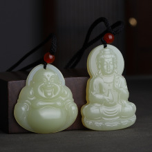 天然和田青白玉阿富汗玉羊脂级白玉石吊坠观音佛牌子玉挂件玉佩