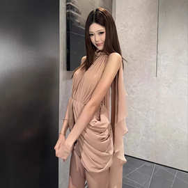 TZ7309气质名媛生日宴会礼服裙女挂脖披肩设计感收腰包臀短裙子