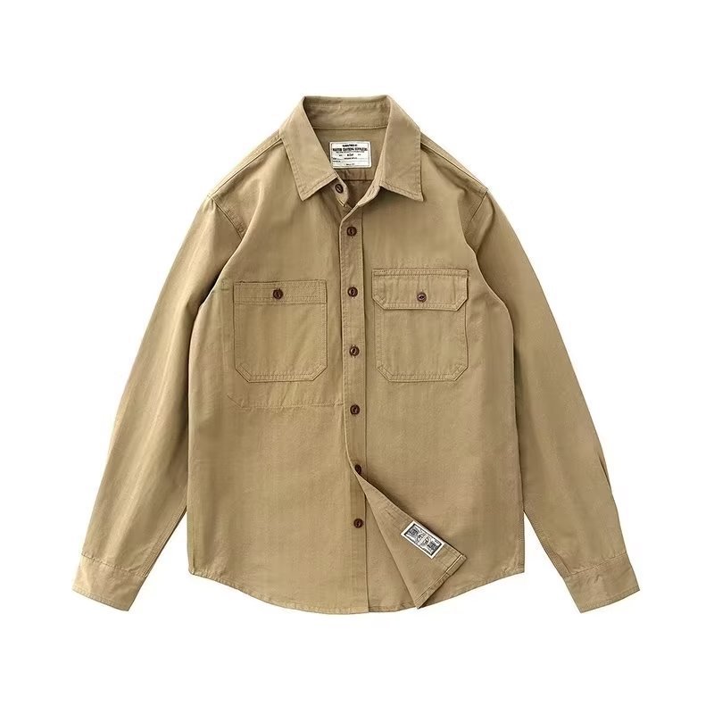 Autumn Engineer Shirt Coat Ami Kaji American Retro Army Green Tough Guy Men's Long Sleeve Crock Shirt