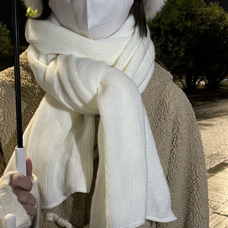 Cream solid color demi-season keep warm scarf