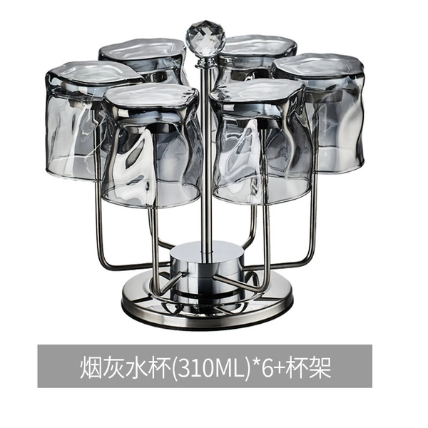 Smoke gray water cup 310ml*6 pieces + rotating cup holder