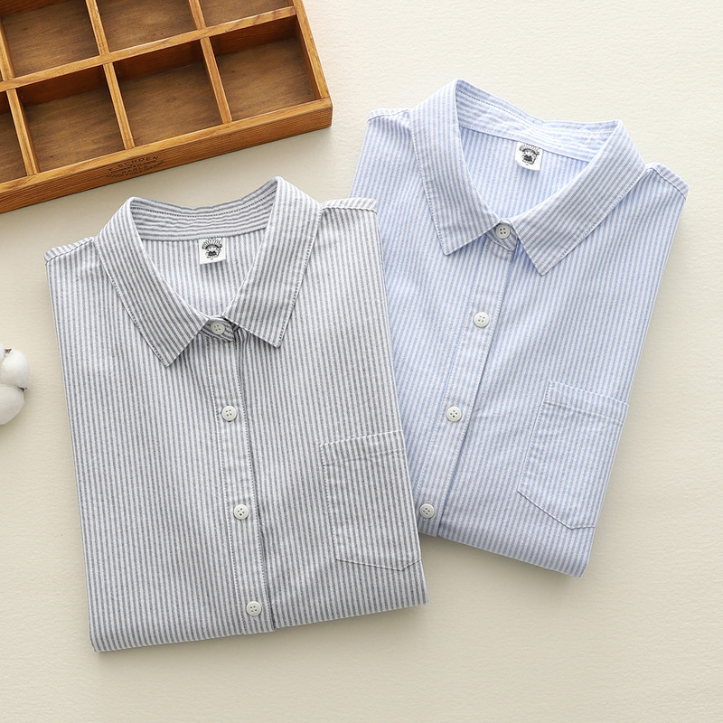 Factory Direct Sale Pure Cotton Striped Long-Sleeve Women's Shirt Simple Commuter Pure Cotton Oxford Vertical Stripe Women's