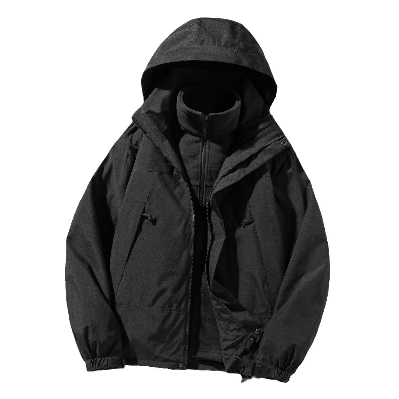 23658 ropa de asalto al aire libre para hombres y mujeres otoño y invierno manga corta 3 en 1 desmontable a prueba de viento impermeable revestimiento de terciopelo