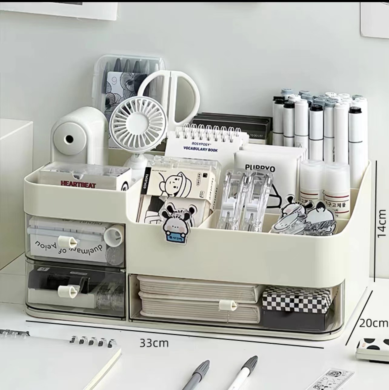 Caja de almacenamiento de bolígrafos de gran capacidad, cajón multifuncional de escritorio de estudiante de alto valor facial, estante de oficina de escritorio de bolígrafos