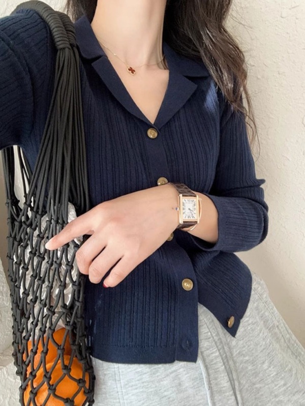 法式通勤金扣显瘦坑条针织衫女早春气质长袖休闲显瘦防晒开衫上衣|undefined