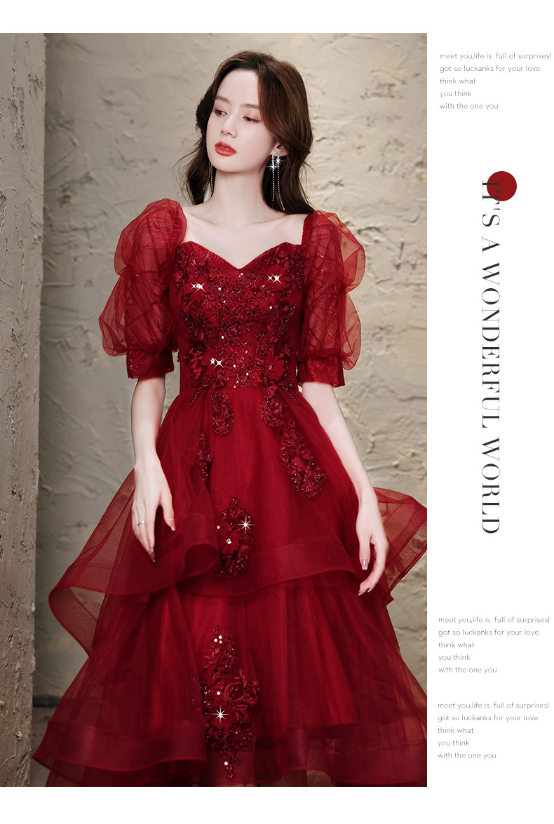 Elegant Red Wedding Engagement Gown Short Front Long Back Dress_voghion.com