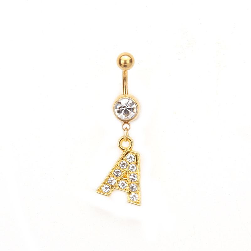 Oro letras inglesas A- Z anti-alergia cuerpo piercing joyería de las mujeres ombligo clavo ombligo anillo AliExpress deseo