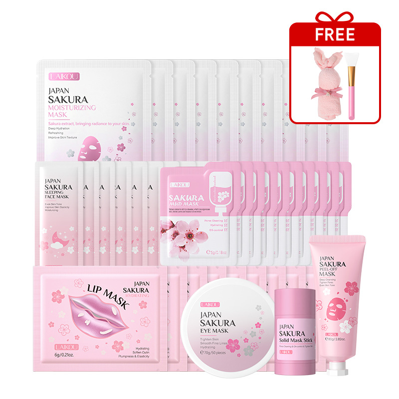 Conjunto combinado de leche de caracol y flor de cerezo LAIKOU transfronterizo, varios conjuntos, kit de productos para el cuidado de la piel de combinación libre.