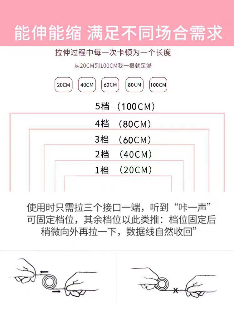 Diamond-encrusted data cable three-in-one car charging cable multifunctional retractable portable storage three-port tpyec charging