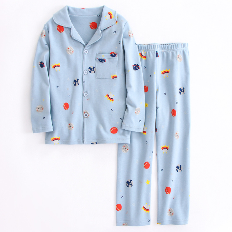 어린이 면화 및 헤어 홈 세트 우주 비행사 클래스 A 부모 프로 21 봄과 여름 새로운 부모-소년 소녀를위한 어린이 잠옷 세트