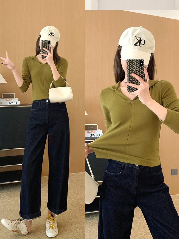 闪闪专属！定纺软糯羊毛短款上衣半门襟拉链显瘦连帽卫衣G091318|undefined