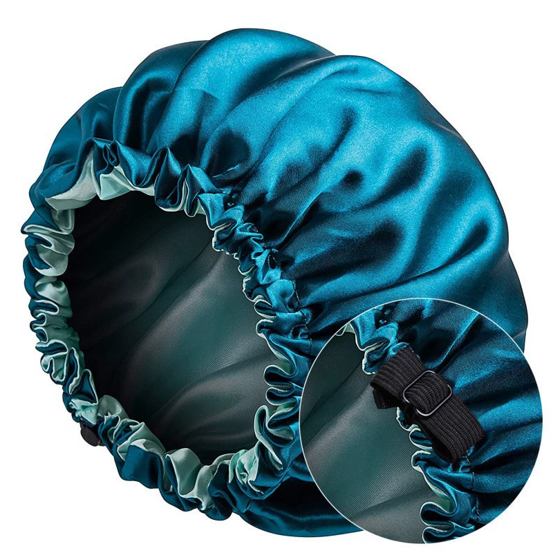 Double‑sided satin nightcap, adjustable women's pullover beanie, enlarged head circumference, silky lining