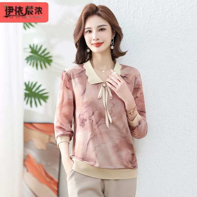 Рубашка с длинными рукавами для женщин среднего возраста, новинка весны 2024 года, элегантная белая футболка-топ подходящего цвета кожи