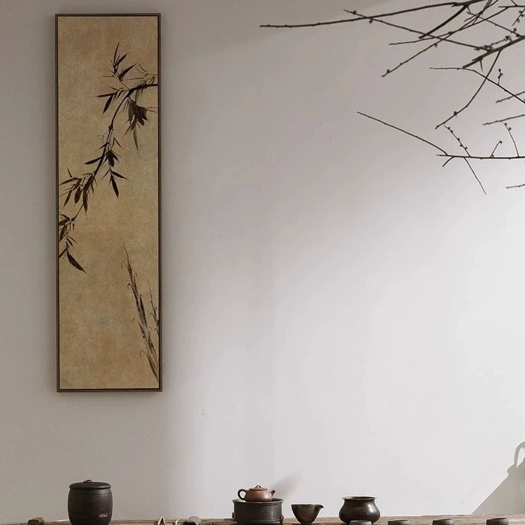 新中式竹子装饰画茶室书房水墨画书法院走廊过道玄关高档壁画挂画