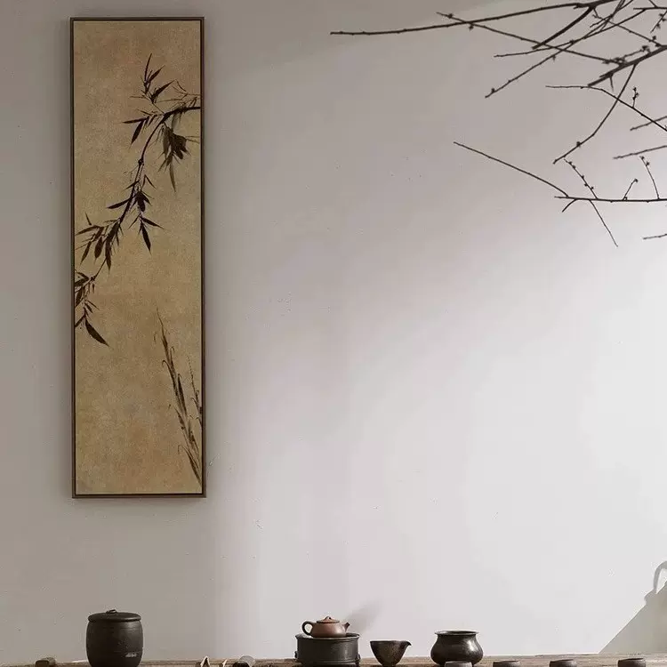 新中式竹子装饰画茶室书房水墨画书法院走廊过道玄关高档壁画挂画