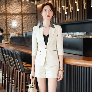 2023 Color Matching Suit Summer Korean Style New Mid-Sleeve Professional Suit Shorts Dress Suit Women's Foreign Trade Work Clothes