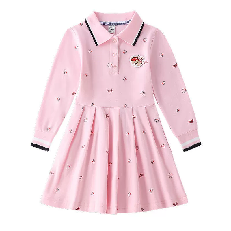 Детское платье из чистого хлопка, весна-осень 2025, новое, длинный рукав, в преппи стиле, юбка для девочки, юбка принцессы