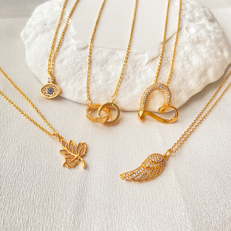 9g Weight Zircon Inlay Material Elegant Heart Shape Copper Plating Inlay Zircon Pendant Necklace