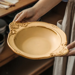 复古宫廷风陶瓷双耳碗家用精致浮雕粗陶大碗餐具批发碗菜碗意面碗