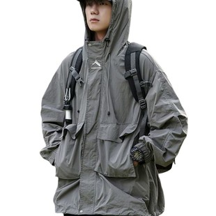 Sun-protective Clothing Men's Summer Thin Plutton Handsome Outdoor Functional Jacket Coat American Style High Street Hooded Sun-protective Clothing Jacket