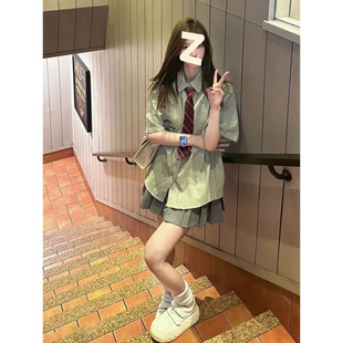 Japanese-Style Petite Jk Striped Shirt 2025 New Women's Summer Short-Sleeve Loose Niche Top Shirt
