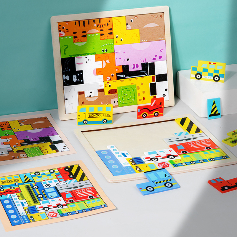 Dibujos animados animal tridimensional Tetris rompecabezas bloques de construcción jardín de infantes niños y niñas educación temprana juguetes educativos para niños