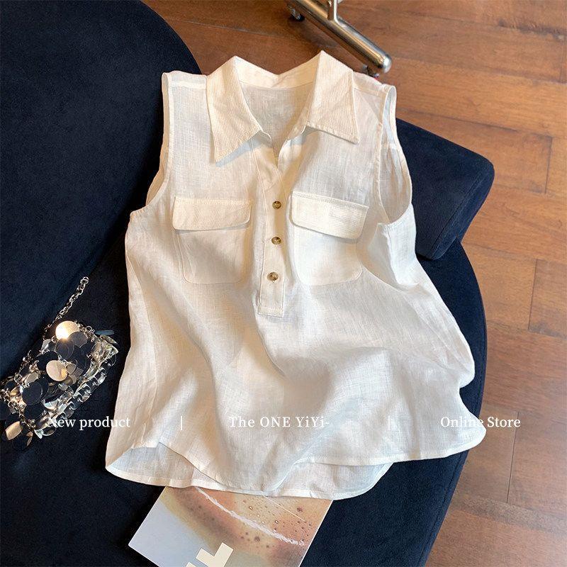 White old money style polo collar sleeveless shirt for women, summer 2026 new model, simple and elegant, versatile and slimming top White old money style polo collar sleeveless shirt for women, summer 2026 new model, simple and elegant, versatile and slimming top